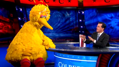 Colbert’s Pointless-Counterpointless: Big Bird vs. Oscar