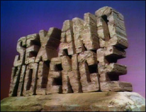 The Muppet Show: Sex and Violence logo, consisting of the words SEX AND VIOLENCE carved out of rock