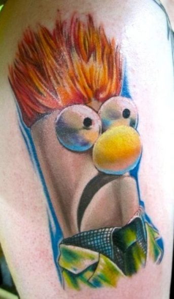 Emily Stewart  Before and after on Animal  part of this ongoing muppet  leg sleeve          tattoo tattooapprentice apprenticetattoo  apprentice realistictattoo realismtattoo colour 