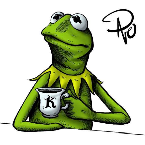 Kermit holding his teacup.