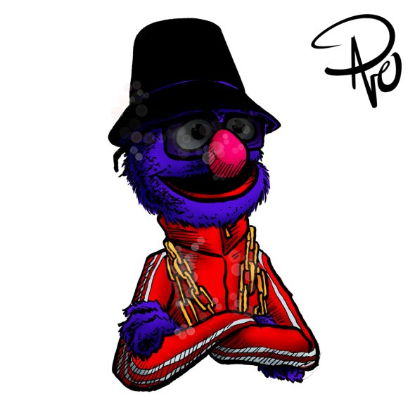 Grover dressed like a member of Run DMC