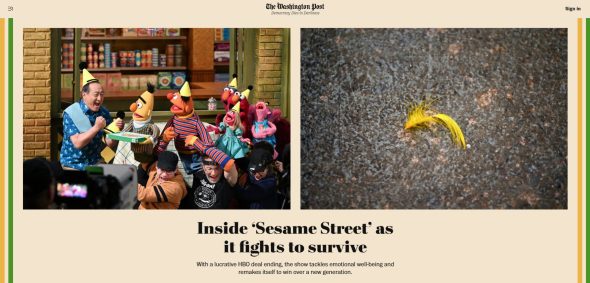 The start of the article "Inside 'Sesame Street' as it fights to survive' on the Washington Post website.